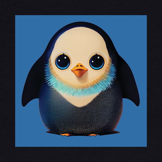 Cute Baby Penguin on Blue by Geminiartstudio